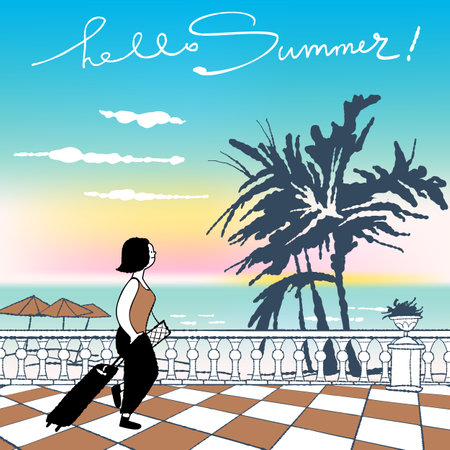 A young woman came to rest at a seaside resort. vector illustrationのイラスト素材