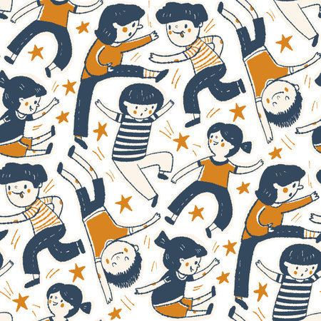 Seamless pattern with dancing and jumping children. Vector illustration with cartoon style.
