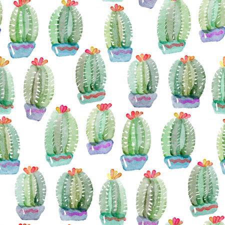 Seamless pattern with watercolor cacti. digital illustrationの写真素材