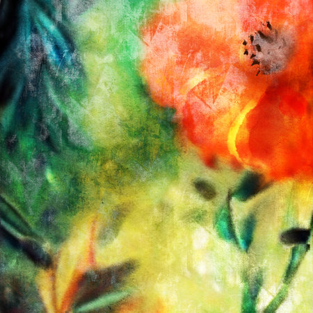 Floral background with space for text. Acrylic painting. Hand-drawn illustration.の写真素材
