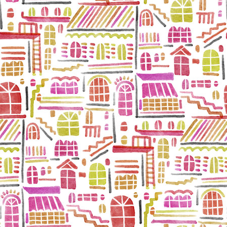 Seamless pattern with a town. digital illustration.の写真素材
