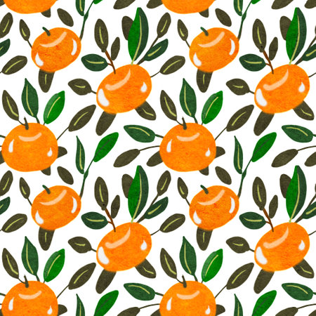 Seamless pattern with tangerines. digital illustrationの写真素材