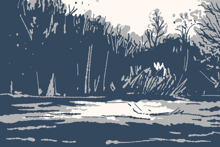 Abstract landscape in minimalist style. Nature. vector illustration.のイラスト素材