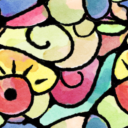 Abstract seamless pattern with drawing in doodle style. Drawing watercolor and ink.の写真素材