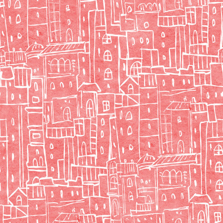 Seamless pattern with a town. digital illustration.の写真素材