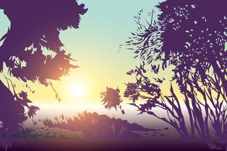 summer landscape. park. Evening. vector illustration.のイラスト素材