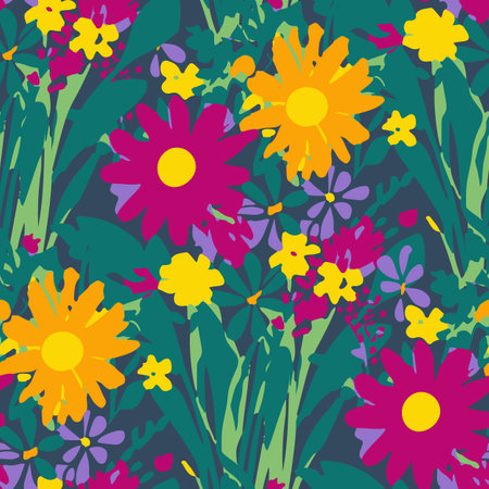 Seamless pattern with flowers in doodle style. Vector illustration.のイラスト素材