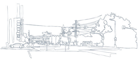 urban landscape. A modern city. Drawing with one continuous line. vector illustrationのイラスト素材