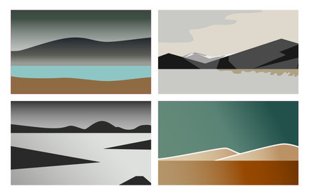 Abstract northern landscape with mountains and lakes in the style of minimalism. vector illustration.のイラスト素材