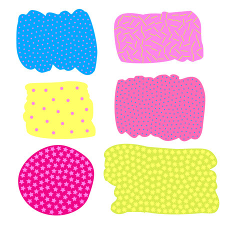 A set of abstract design spots, in the style of pop art, neon color. Vector illustrationのイラスト素材