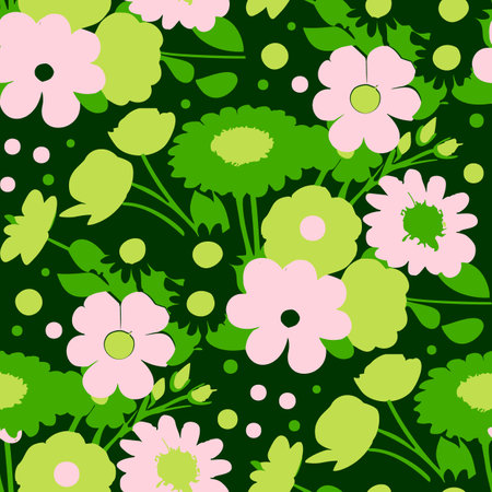 Seamless pattern with flowers in doodle style. Vector illustration.のイラスト素材