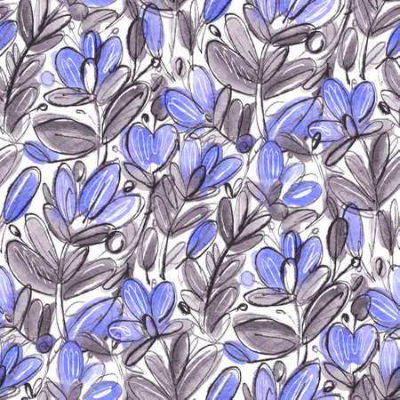 Seamless pattern with bright spring flowers. Digital painting.の写真素材