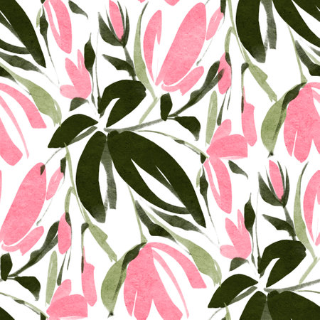 Seamless pattern with bright spring flowers. Digital painting.の写真素材