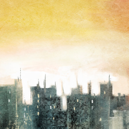 Urban landscape. Night. Drawing with pastels. Hand-drawn illustration.の写真素材