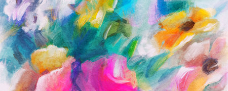 Floral background. Acrylic painting. Hand-drawn illustration.の写真素材