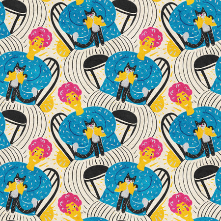 Seamless pattern with stylized people in naive style. Digital illustration.