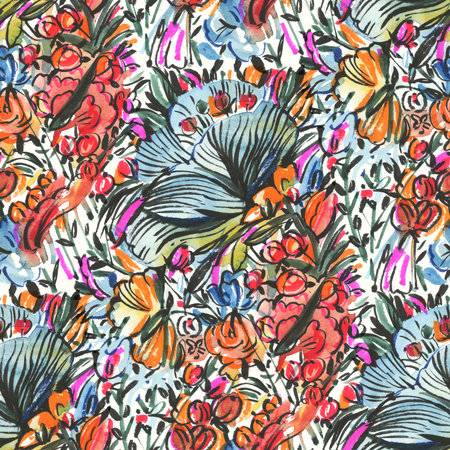 Seamless pattern with watercolor flowers. hand-drawn illustration.の写真素材