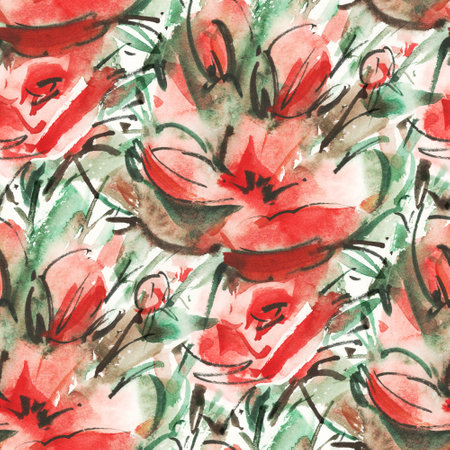 Seamless pattern with watercolor flowers. hand-drawn illustration.の写真素材