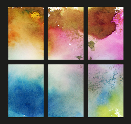 A set of watercolor backgrounds for postcards. Hand-drawn illustration.の写真素材