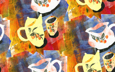 Seamless pattern. Chinese tea Acrylic drawing and applique.の写真素材