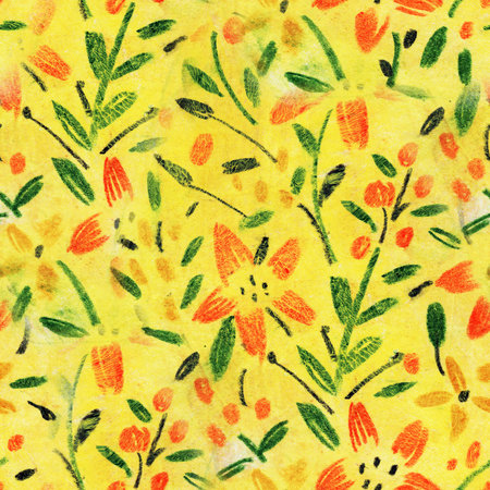 Seamless pattern with flowers for summer fabrics. Acrylic painting. Hand-drawn illustration.の写真素材