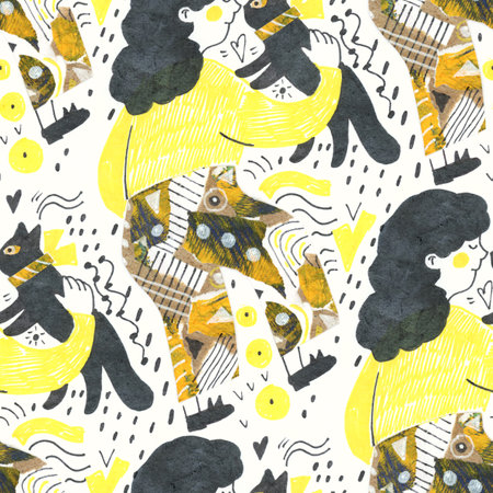 A girl with a cat. A doodle-style sketchbook drawing. Illustration in ink and watercolor.