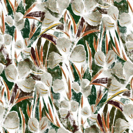 Seamless pattern with leaves. Digital painting. Hand-drawn illustration.の写真素材