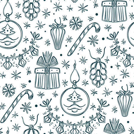 Seamless Christmas pattern in doodle style. Vector illustration.のイラスト素材