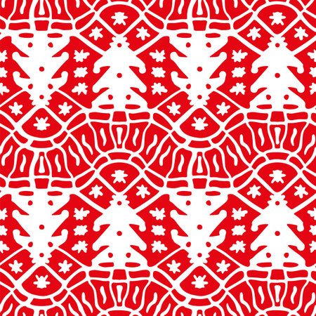 Seamless Christmas pattern in doodle style. Monochrome background with Christmas fir-trees. Vector illustration.のイラスト素材