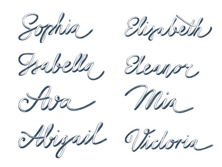 Women's names. Set of hand written calligraphic lettering. Vector illustration.のイラスト素材