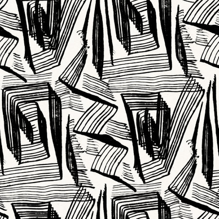 Abstract seamless pattern with monochrome drawing in doodle style. Digital illustration.の写真素材
