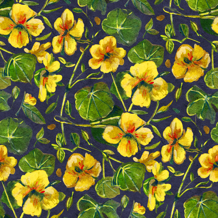 Seamless pattern with flowers. Gouache drawing. Hand-drawn illustration.の写真素材