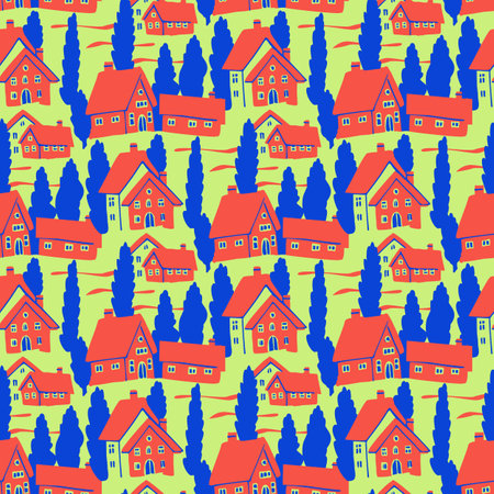 Seamless pattern with town houses. Vector illustration.のイラスト素材