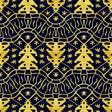 Seamless pattern with Christmas trees. Gold pattern on a black background.の写真素材