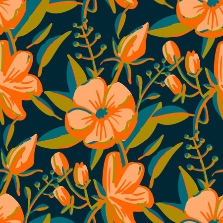 Seamless pattern with flowers in doodle style. Vector illustration.のイラスト素材