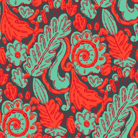 Seamless pattern with flowers in doodle style. Vector illustration.のイラスト素材
