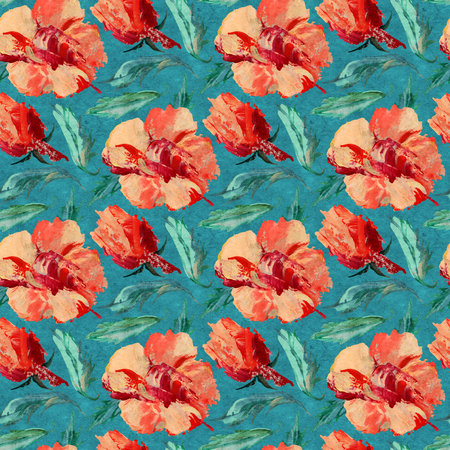Seamless pattern with flowers. Gouache drawing. Hand-drawn illustration.の写真素材