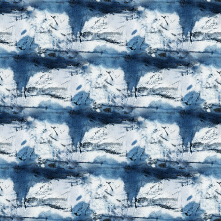Seamless tie-dye pattern of indigo color on white silk. Hand painting fabrics - nodular batik. Shibori dyeing.の写真素材