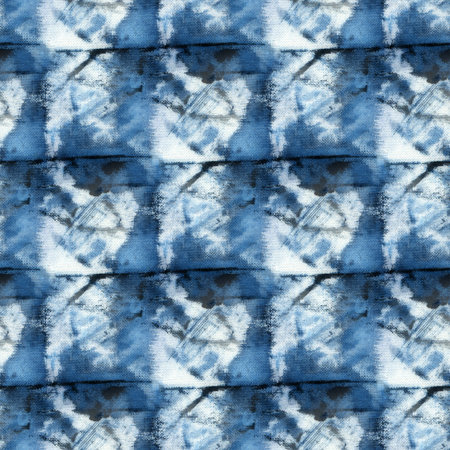 Seamless tie-dye pattern of indigo color on white silk. Hand painting fabrics - nodular batik. Shibori dyeing.の写真素材