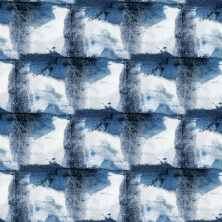 Seamless tie-dye pattern of indigo color on white silk. Hand painting fabrics - nodular batik. Shibori dyeing.の写真素材