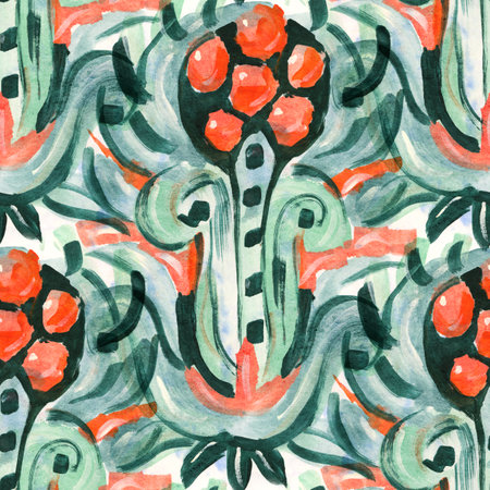 Seamless pattern with stylized ethnic pattern. Hand-drawn illustration.の写真素材