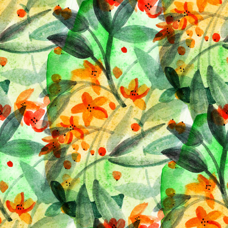 Seamless pattern with watercolor flowers. hand-drawn illustration.の写真素材