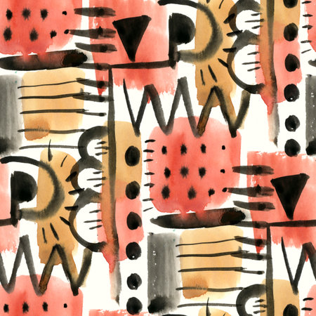 Abstract seamless pattern with watercolor drawing in doodle style. Drawing watercolor and ink.の写真素材