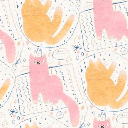 Seamless pattern - funny cartoon kittens. Digital illustration.の写真素材