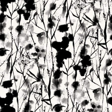 Black and white pattern with doodle style. Ink drawing. Hand-drawn illustration.の写真素材