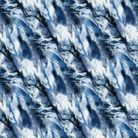 Seamless tie-dye pattern of indigo color on white silk. Hand painting fabrics - nodular batik. Shibori dyeing.の写真素材