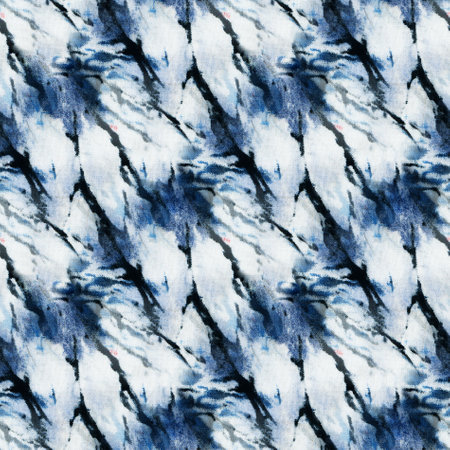 Seamless tie-dye pattern of indigo color on white silk. Hand painting fabrics - nodular batik. Shibori dyeing.の写真素材
