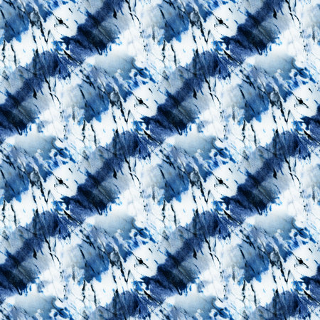 Seamless tie-dye pattern of indigo color on white silk. Hand painting fabrics - nodular batik. Shibori dyeing.の写真素材