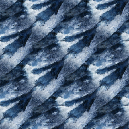 Seamless tie-dye pattern of indigo color on white silk. Hand painting fabrics - nodular batik. Shibori dyeing.の写真素材