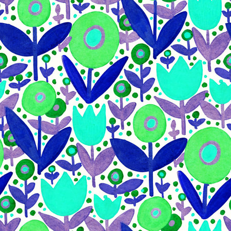Seamless pattern with flowers. Drawing with markers. Hand-drawn illustration.の写真素材